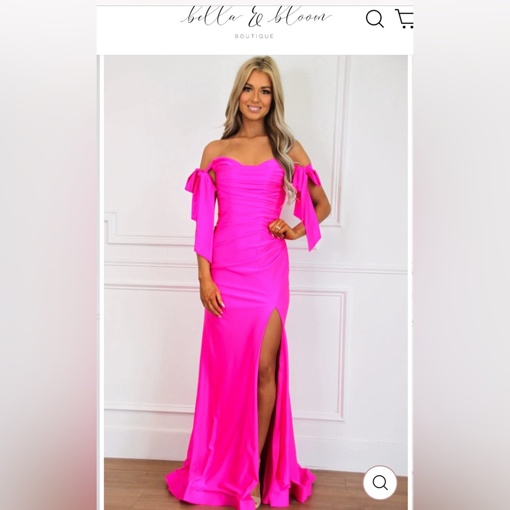 Bella & Bloom Southern Class Bow Sleeve Formal Dress Electric Pink Prom